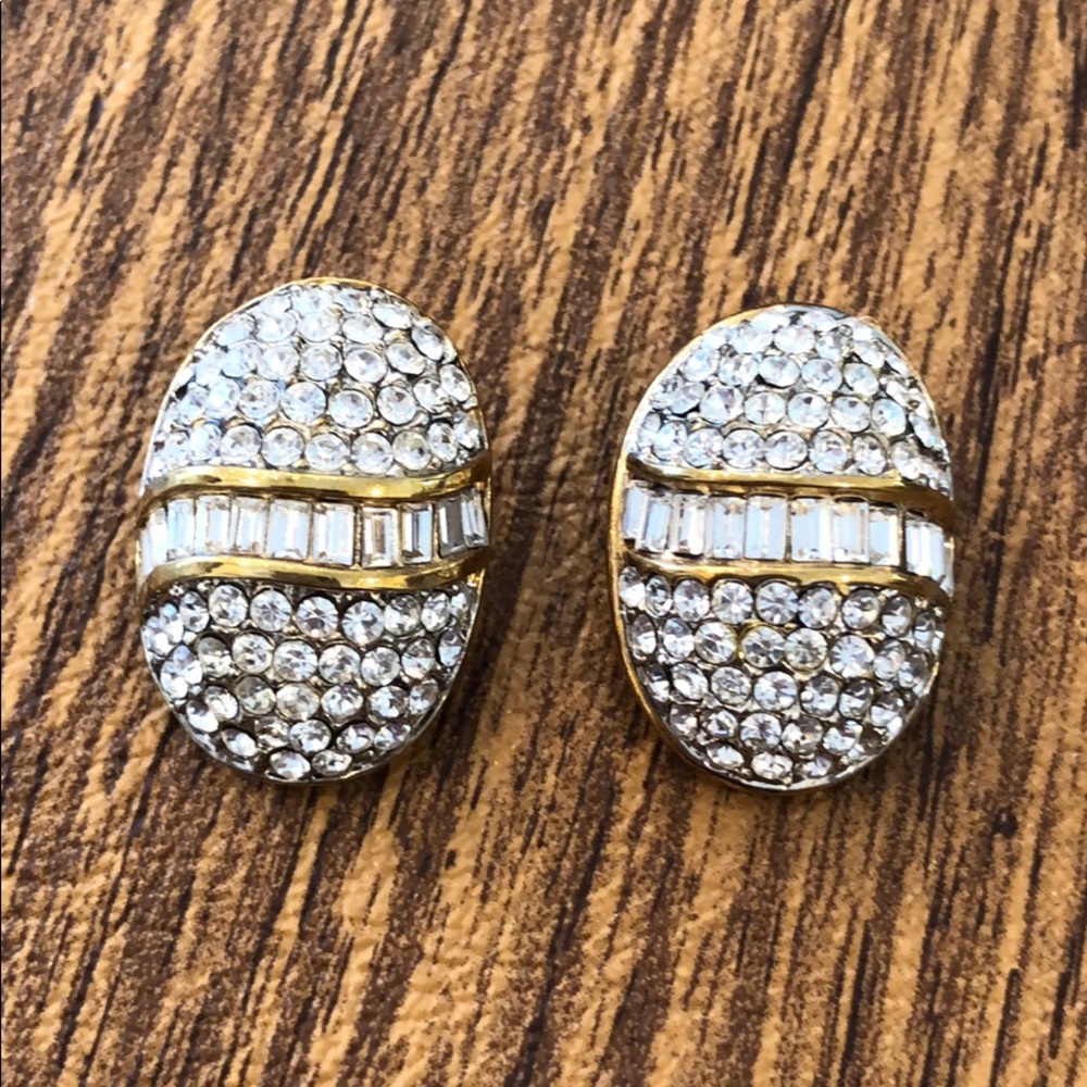 Gold tone and crystal clip earrings